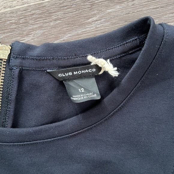 Club Monaco Black Navy Dress 12 Mini Chic Leather Trim Cocktail - Picture 6 of 9